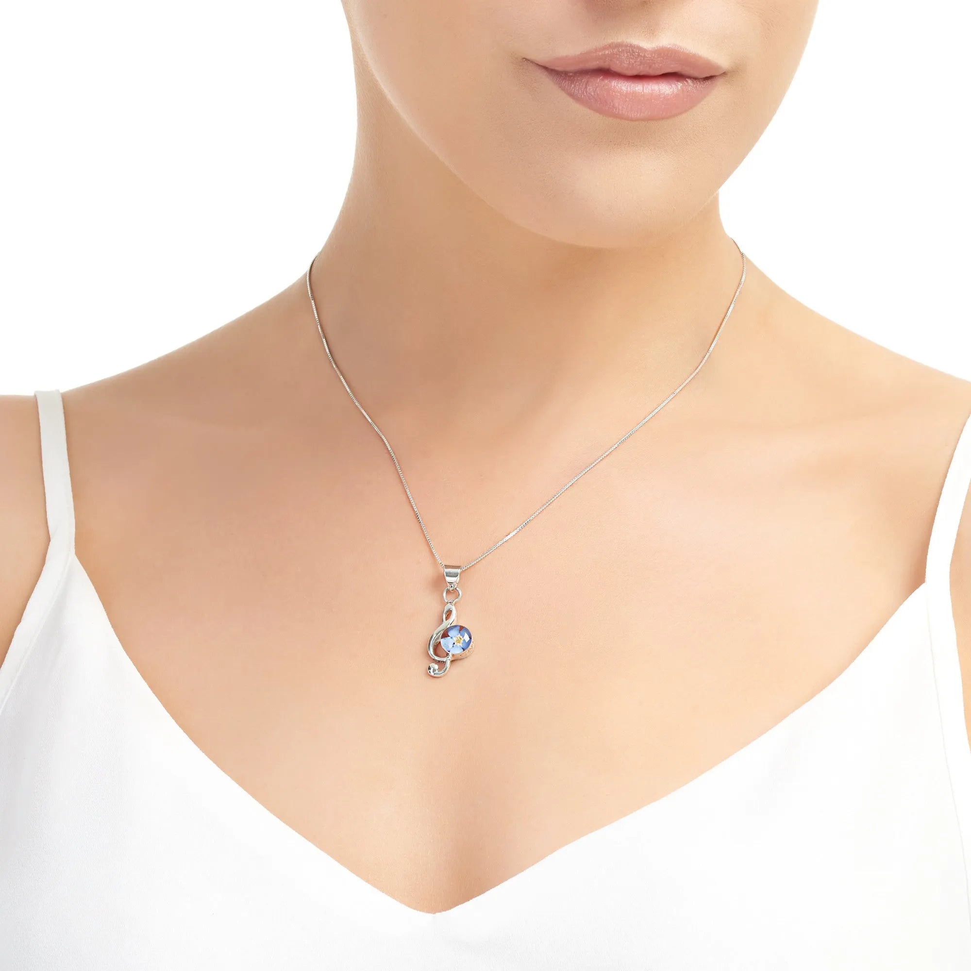 Vergeet-mij-niet Bloem G-sleutel Zilveren Ketting | Krijsende Violet®
