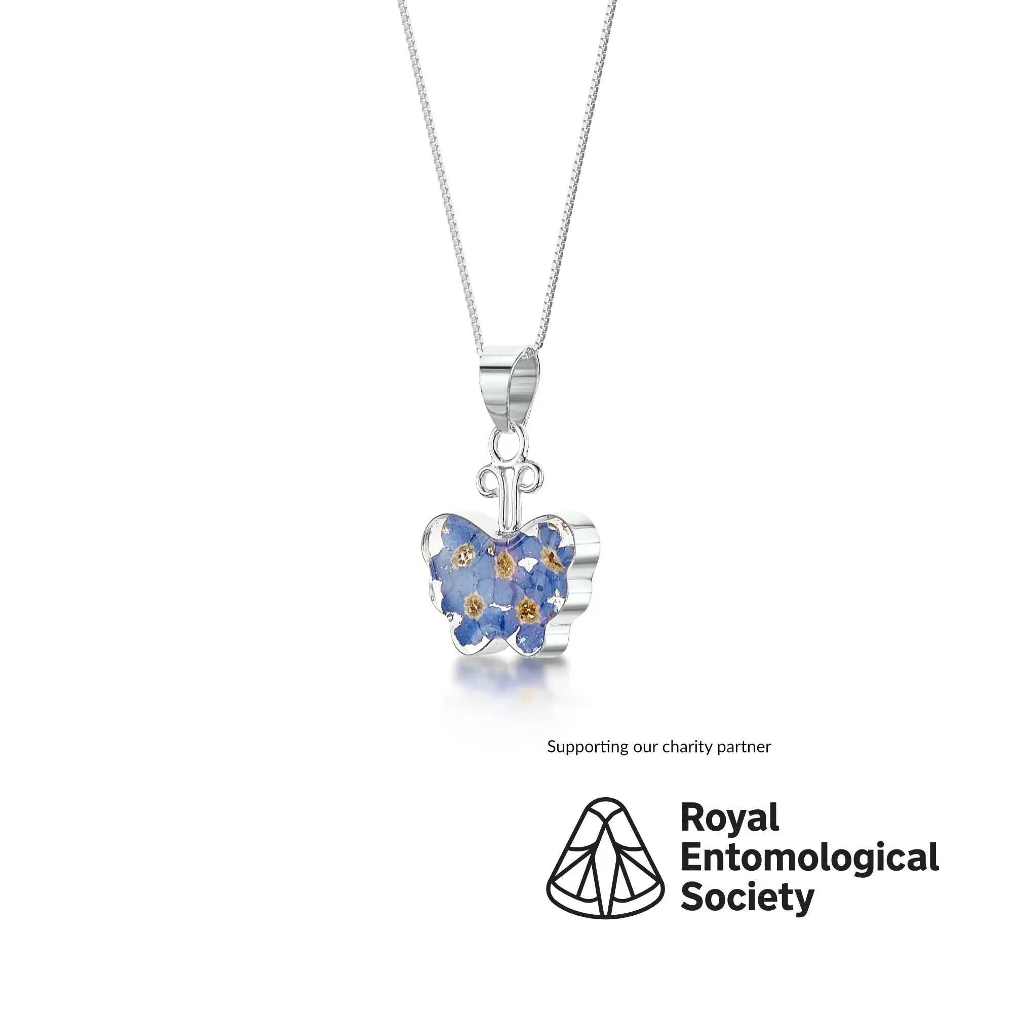 Collana con ciondolo a farfalla Non Ti Scordar di Me in argento sterling - Ciondolo con fiore vero