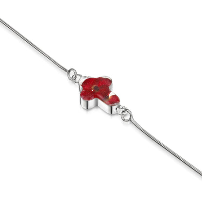 Zilveren Poppy Cross armband met de hand gemaakt met echte bloemen