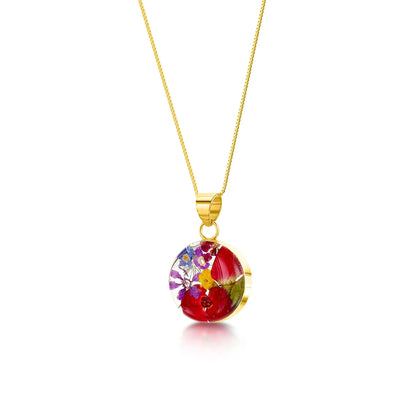 Sterling silver round pendant with real flowers by Shrieking Violet®