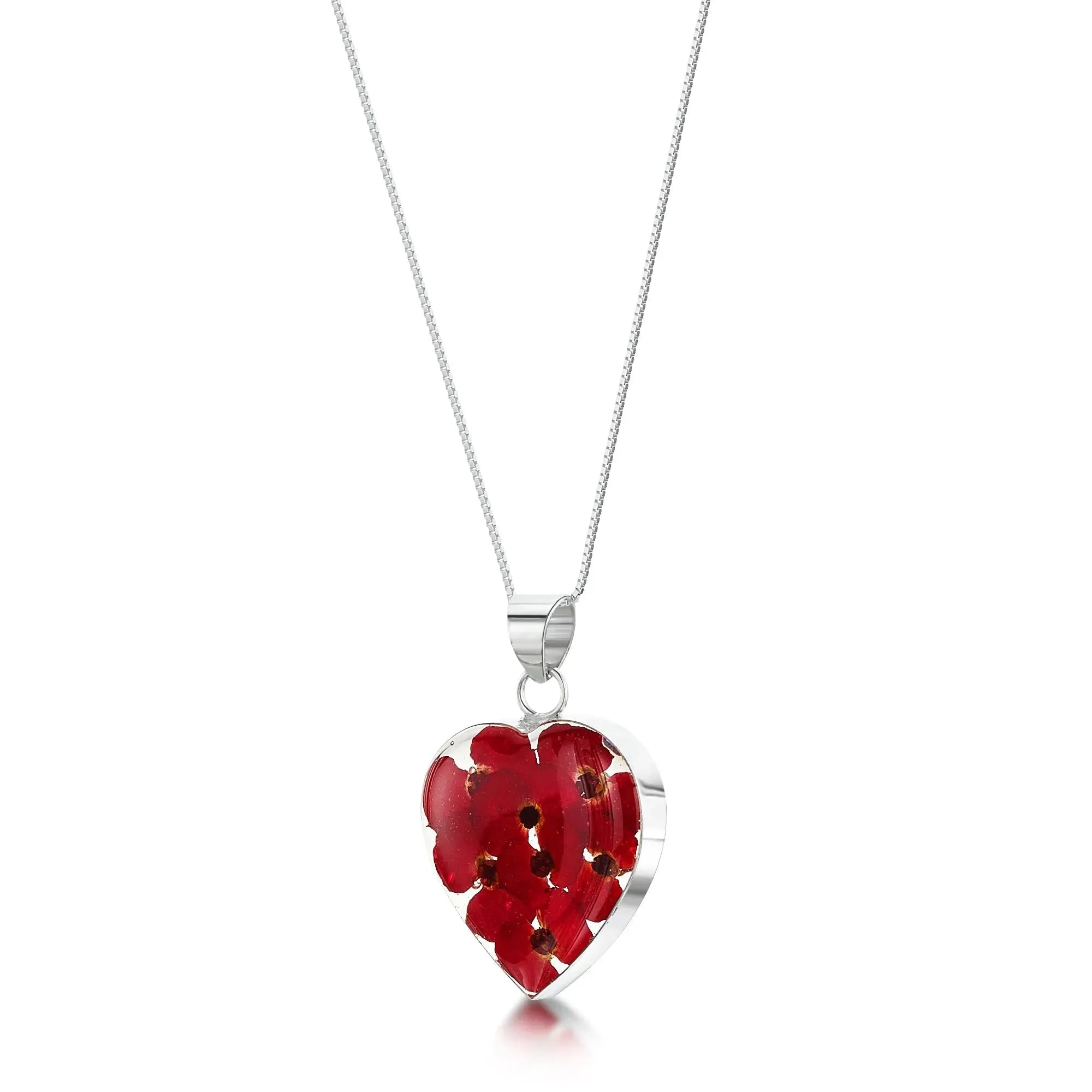 Collana con cuore di papavero di Shrieking Violet® pendente in argento sterling fatto a mano con fiori veri.